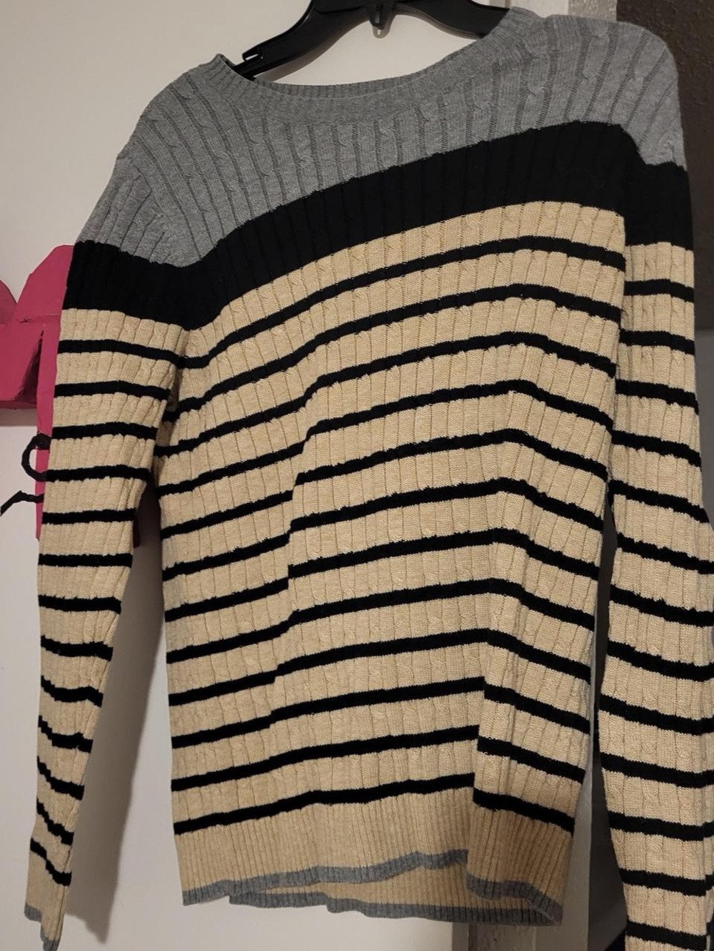 croft & barrow Cream and Black Striped Crewneck